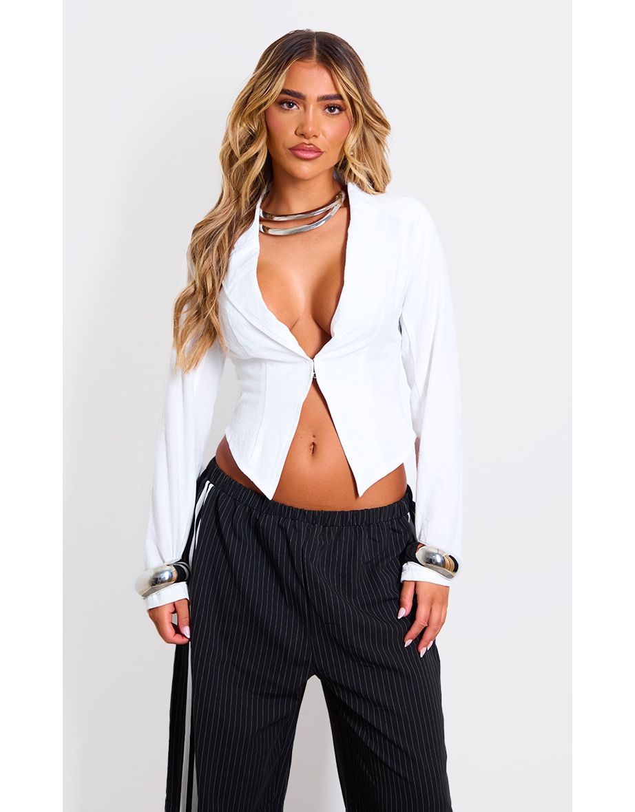 White Plunge Hook & Eye Shirt