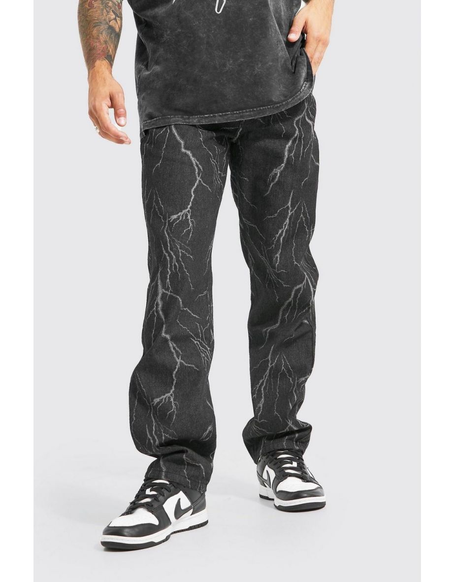 Relaxed Fit Lightning Jacquard Jeans - charcoal