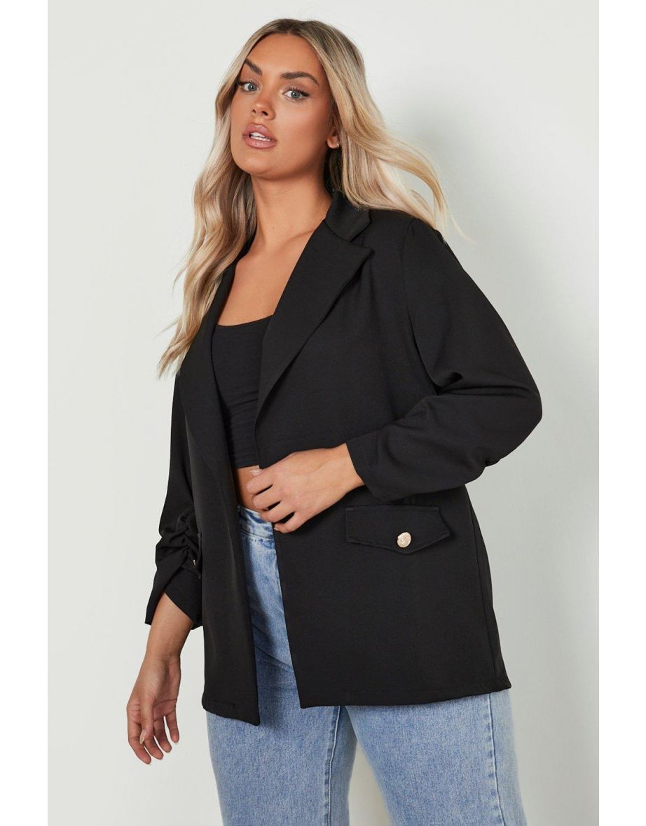 Ruched sleeve blazer plus on sale size