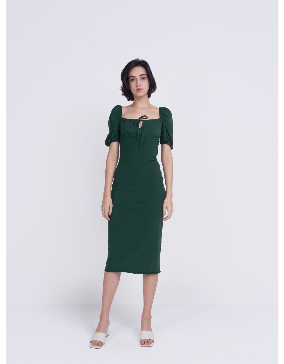 Glamorous Care Forest Green Tie Front Dress - 2