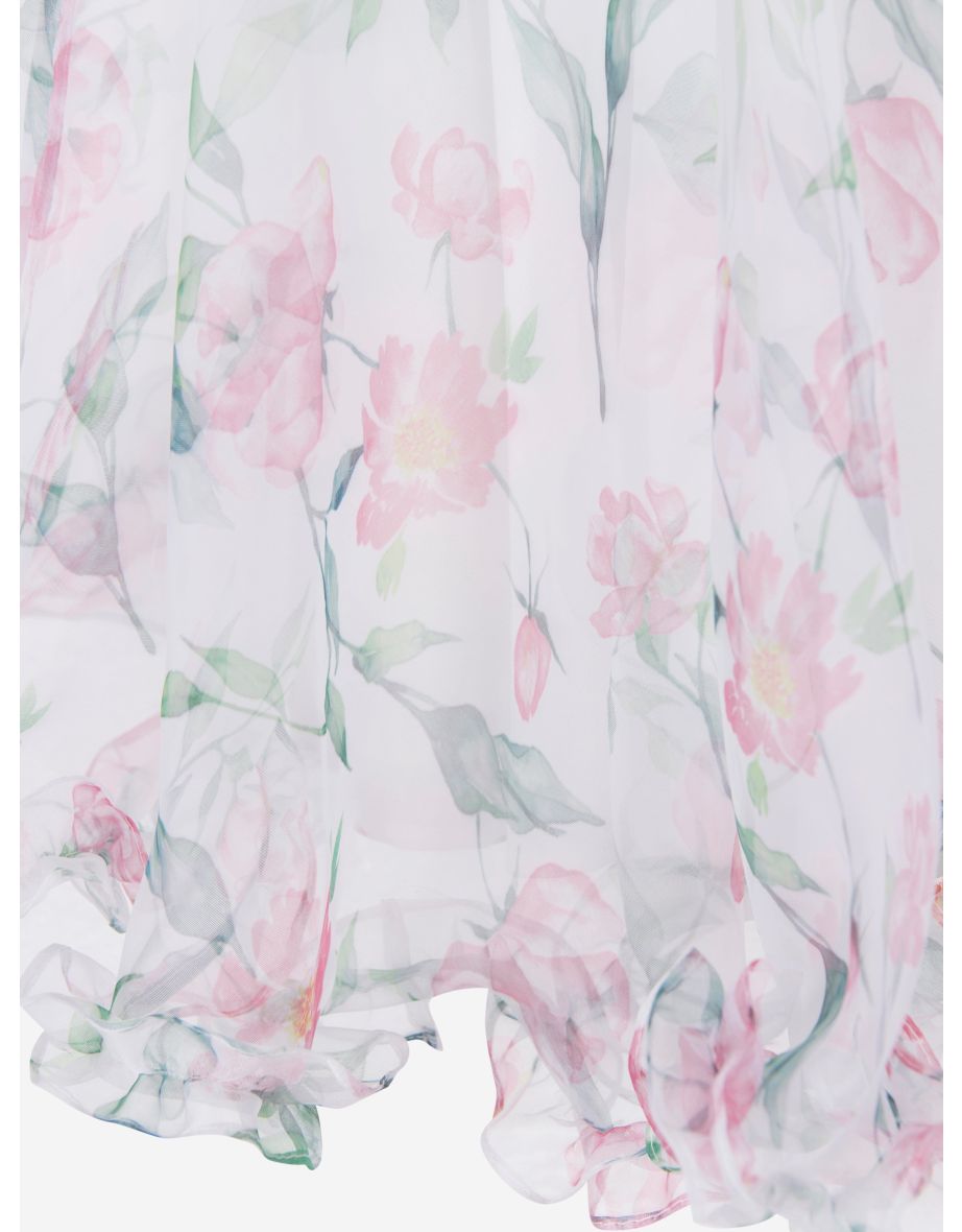 Girls Organza Ruffle Rose Dress in White - 5