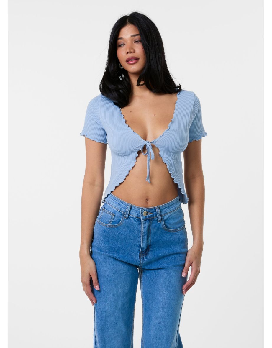 Lettuce Hem Tie Front Top