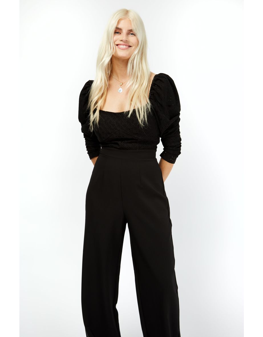 Corbie Black Broderie Wide Leg Jumpsuit - 4