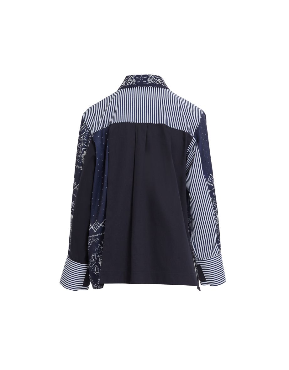 Contrasting Detail Slit Right Side Pleated Left Navy Shirt - 7