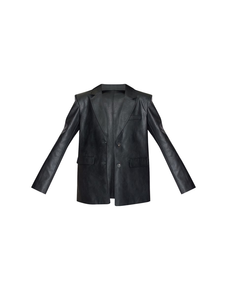 Tall Washed Black Textured Faux Leather Blazer - 4