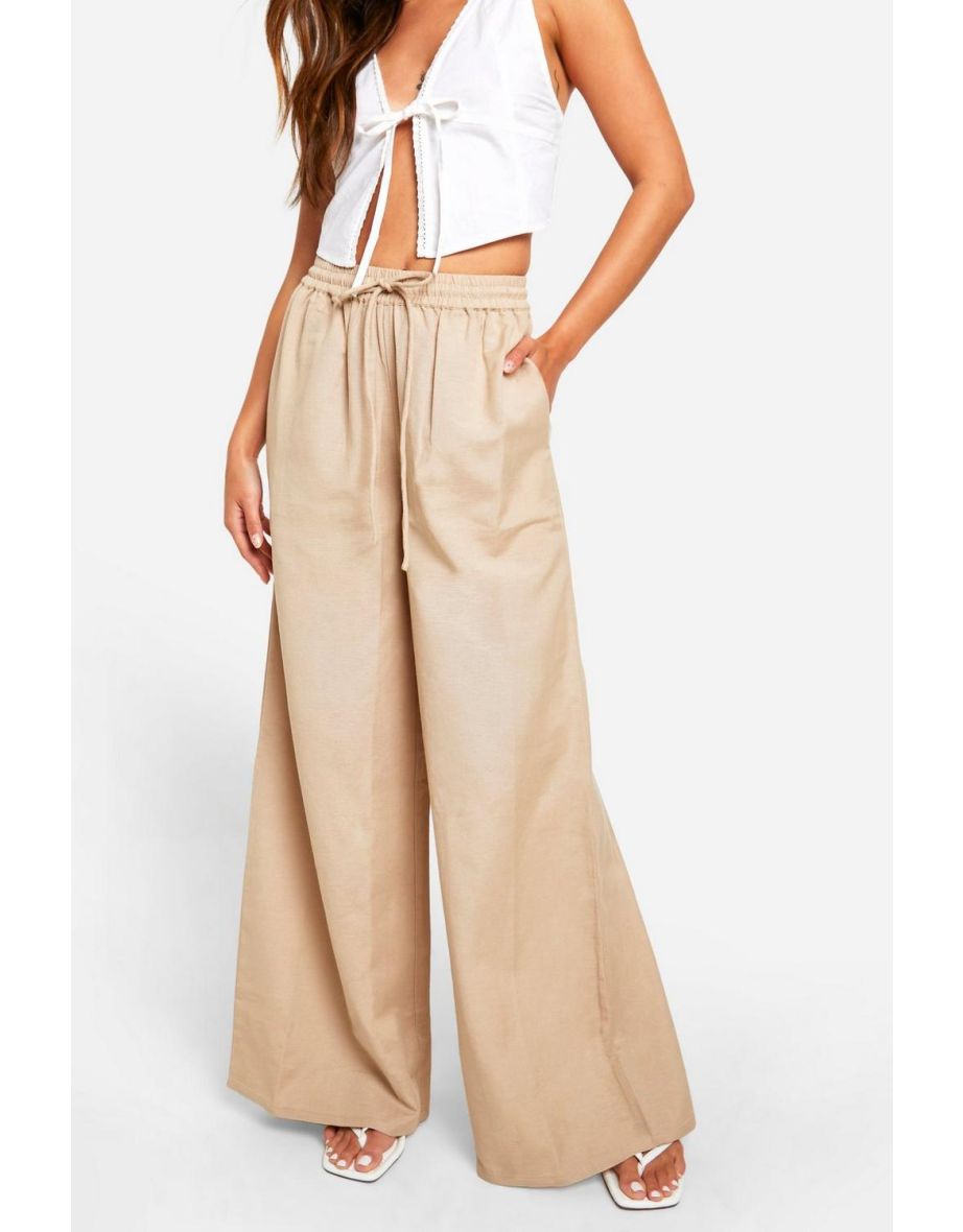 Thick Linen Wide Leg Trouser - stone - 3