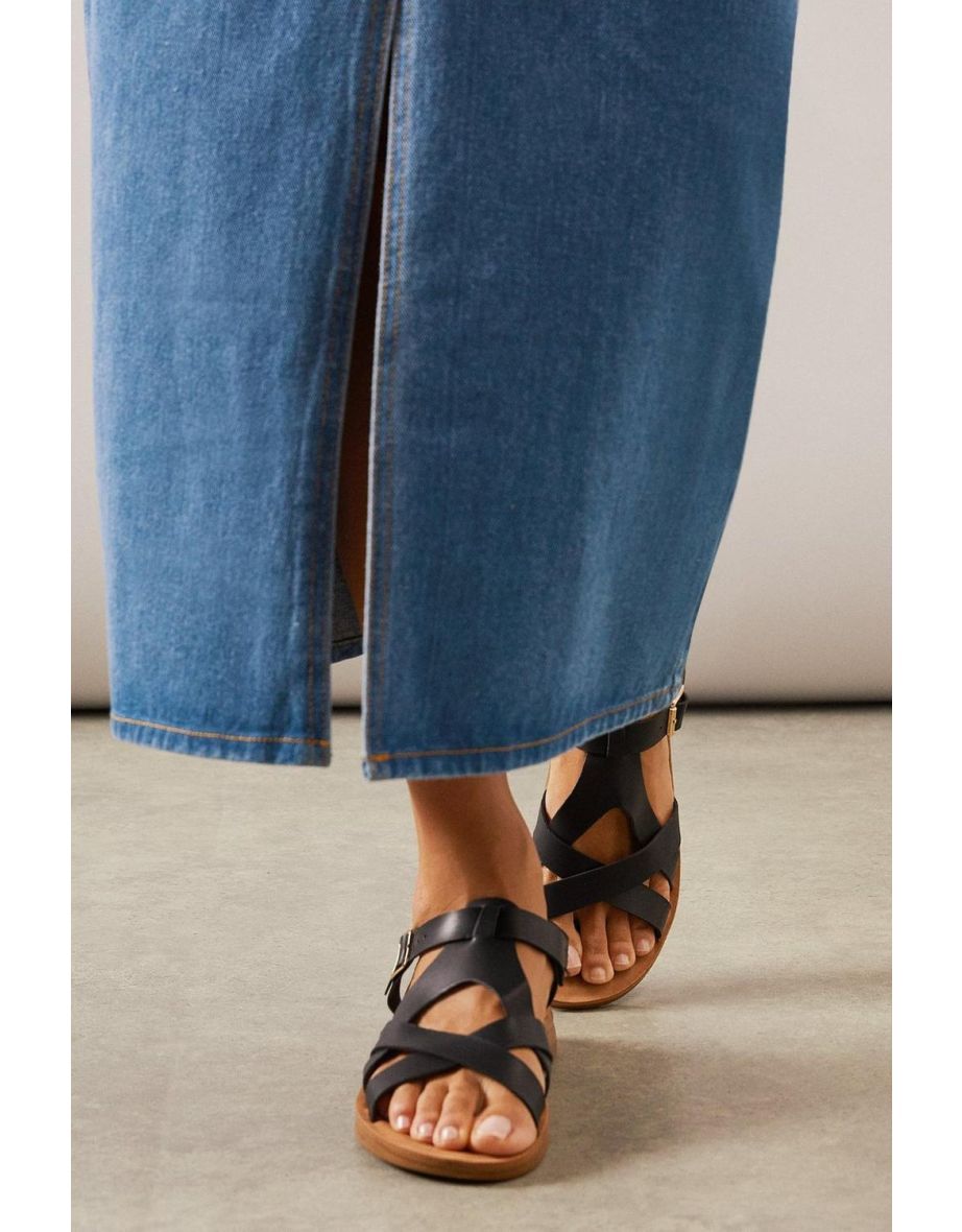 Good For The Sole: Grace Faux Leather T-bar Flexi Comfort Low Wedge Sandals