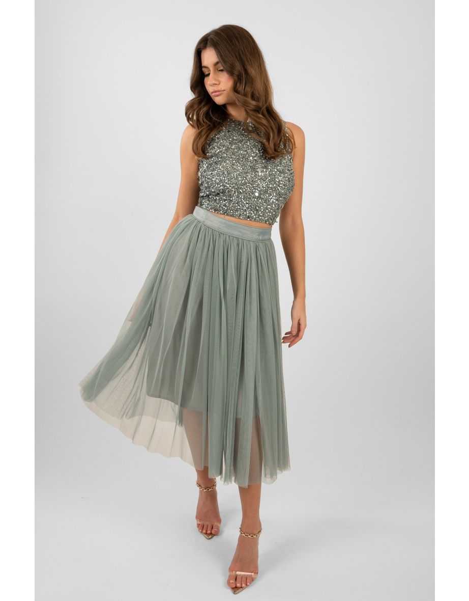 Cleo Teal Tulle Midaxi Skirt