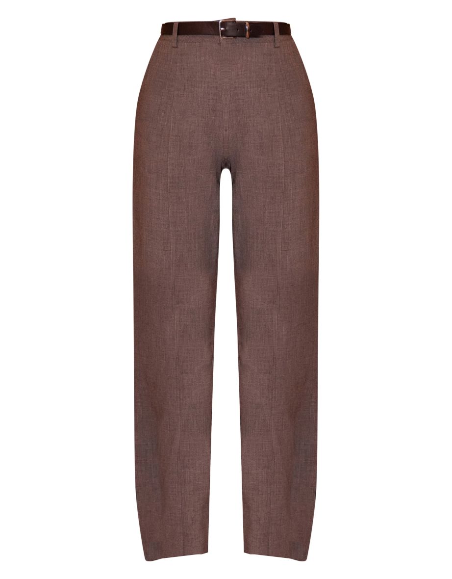 Dark Taupe Wide Leg Split Hem Trousers - 4