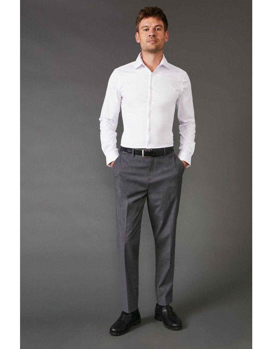 White Skinny Fit Long Sleeve Easy Iron Shirt