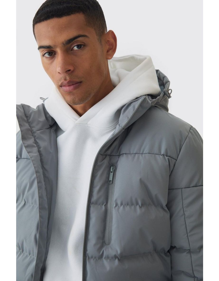 Mid Length Hooded Puffer In Grey - grey - 2