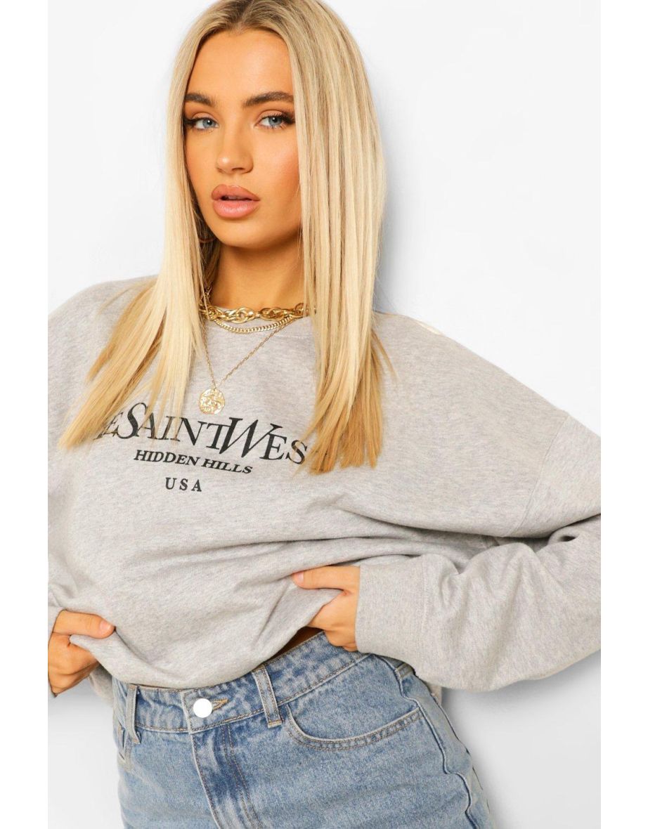 Ye Saint West Slogan Oversized Sweatshirt - grey marl - 3