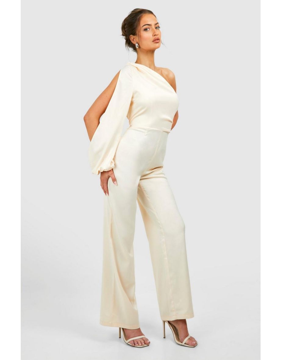 Shop Satin Split Sleeve Jumpsuit cream Online in Oman VogaCloset