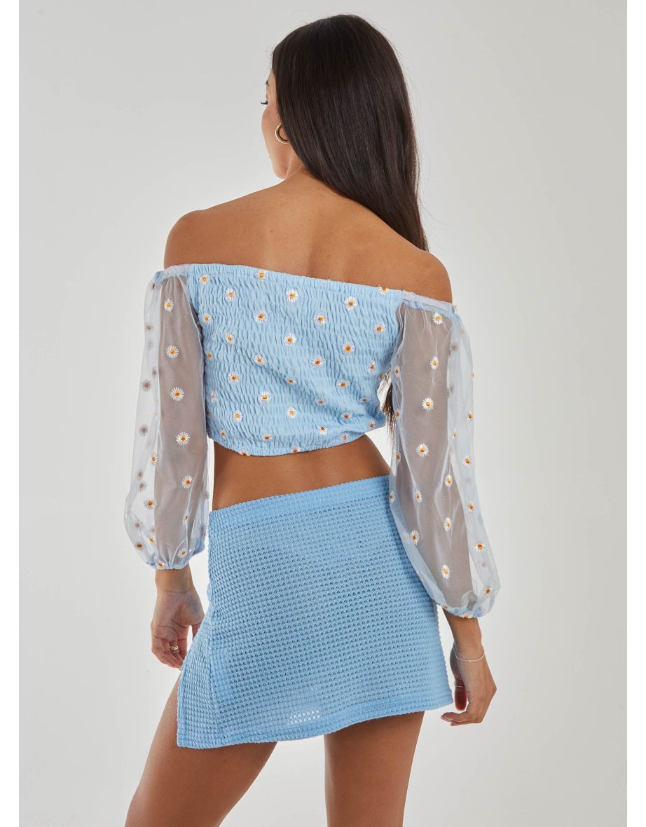 Daisy Embroidered Bardot Top - 3