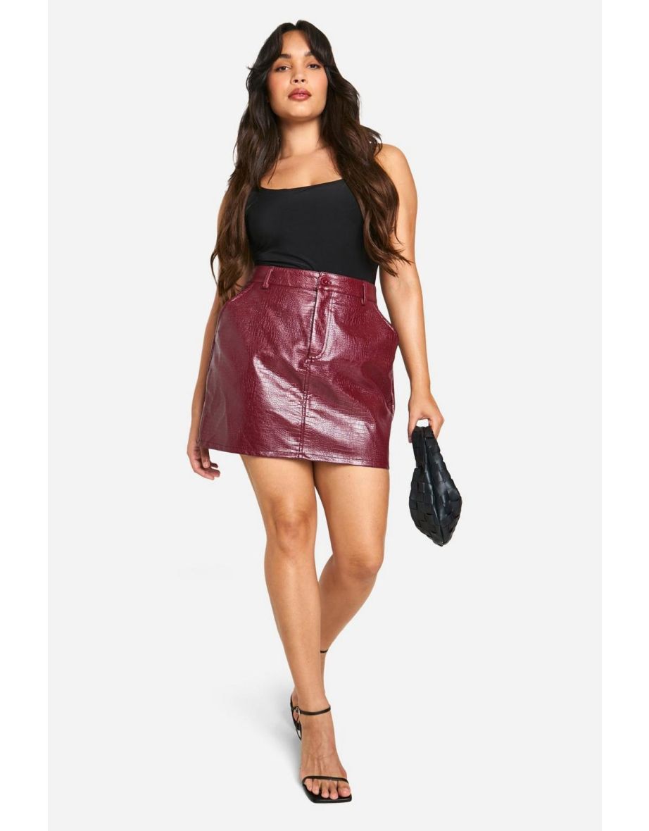 Plus Croc Pu Micro Mini Skirt