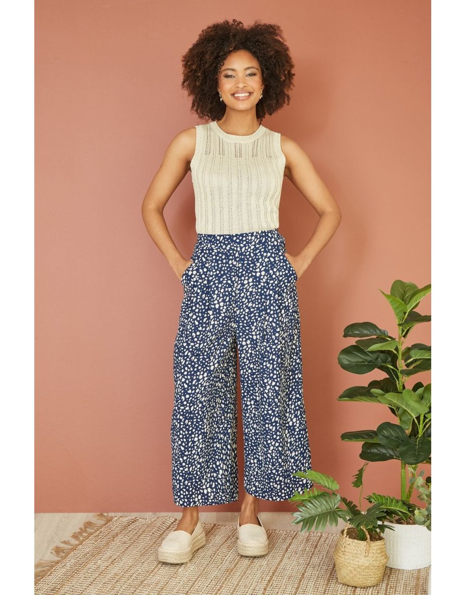 Yumi Navy Dash Print Culotte Trousers