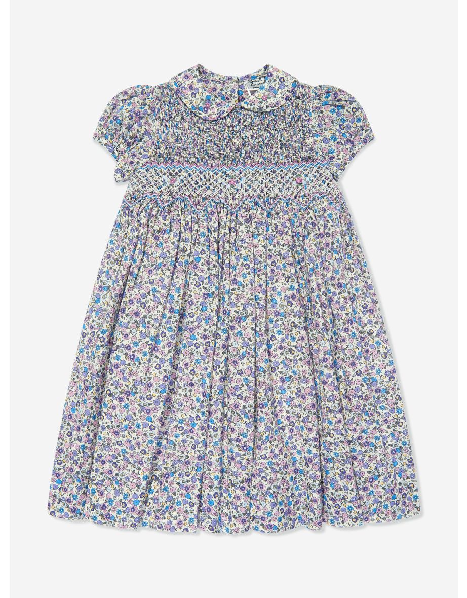 Girls Cotton Flower Dress in Purple