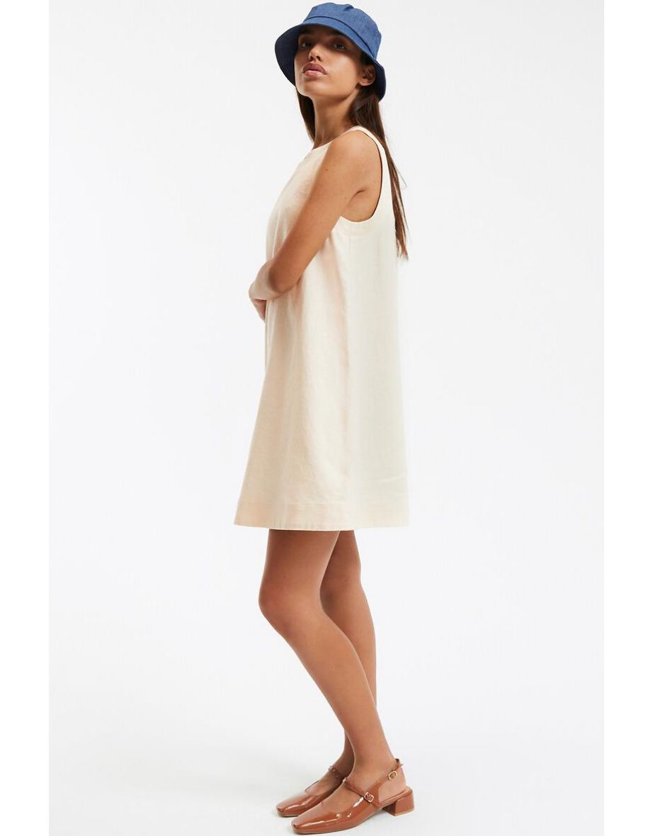 Mini Flared Sleeveless Dress in Linen