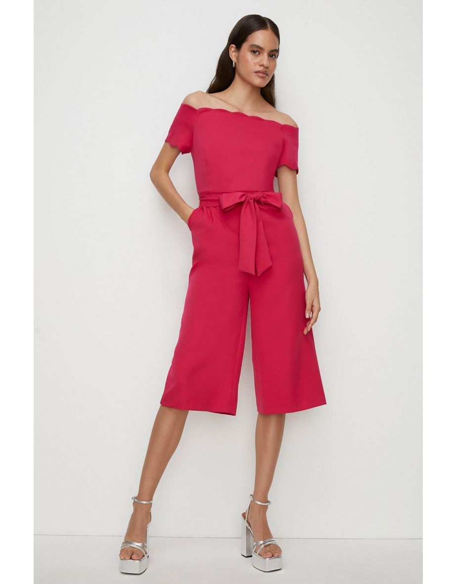 Petite Scallop Belted Bardot Jumpsuit