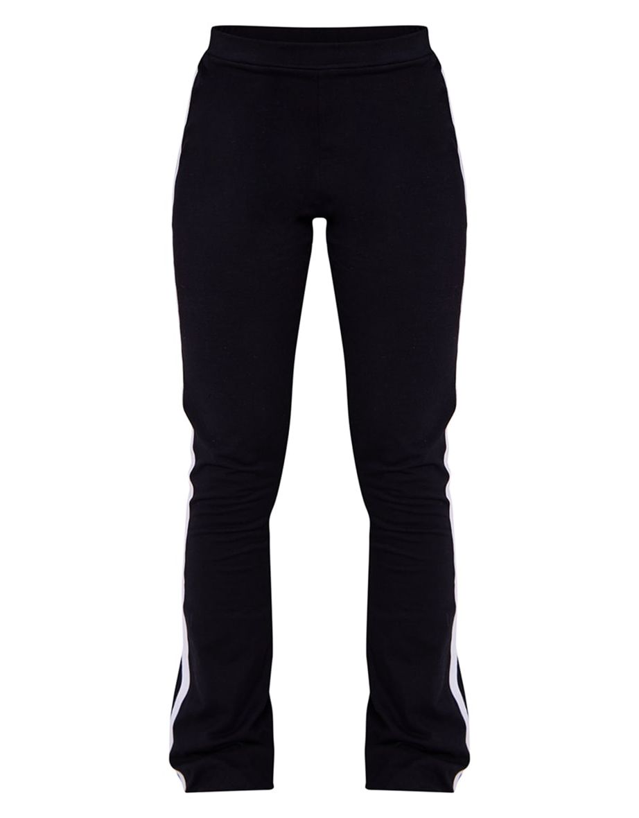 Black Cotton Jersey Contrast Binding Skinny Flared Trousers - 4