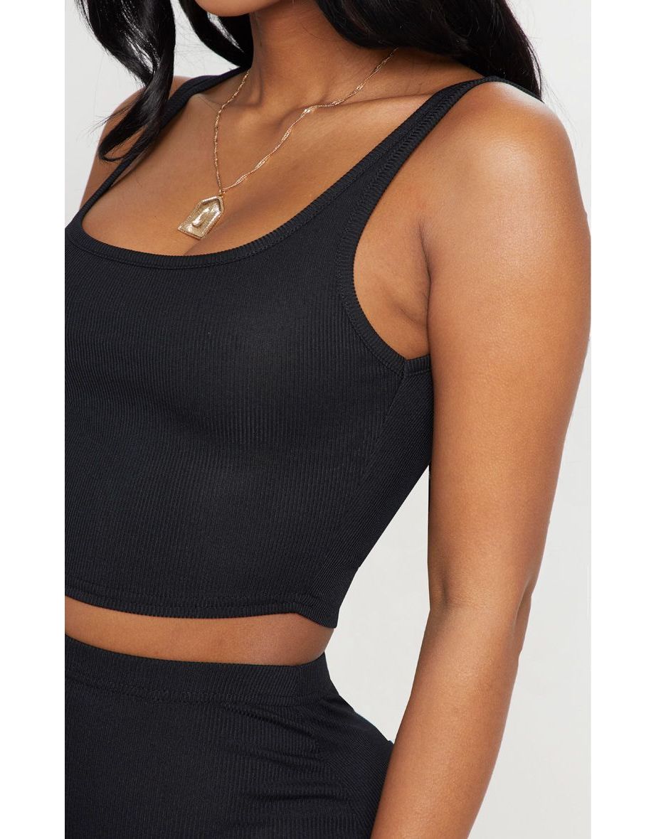 Shape Black Ribbed Scoop Neck Crop Top - 4