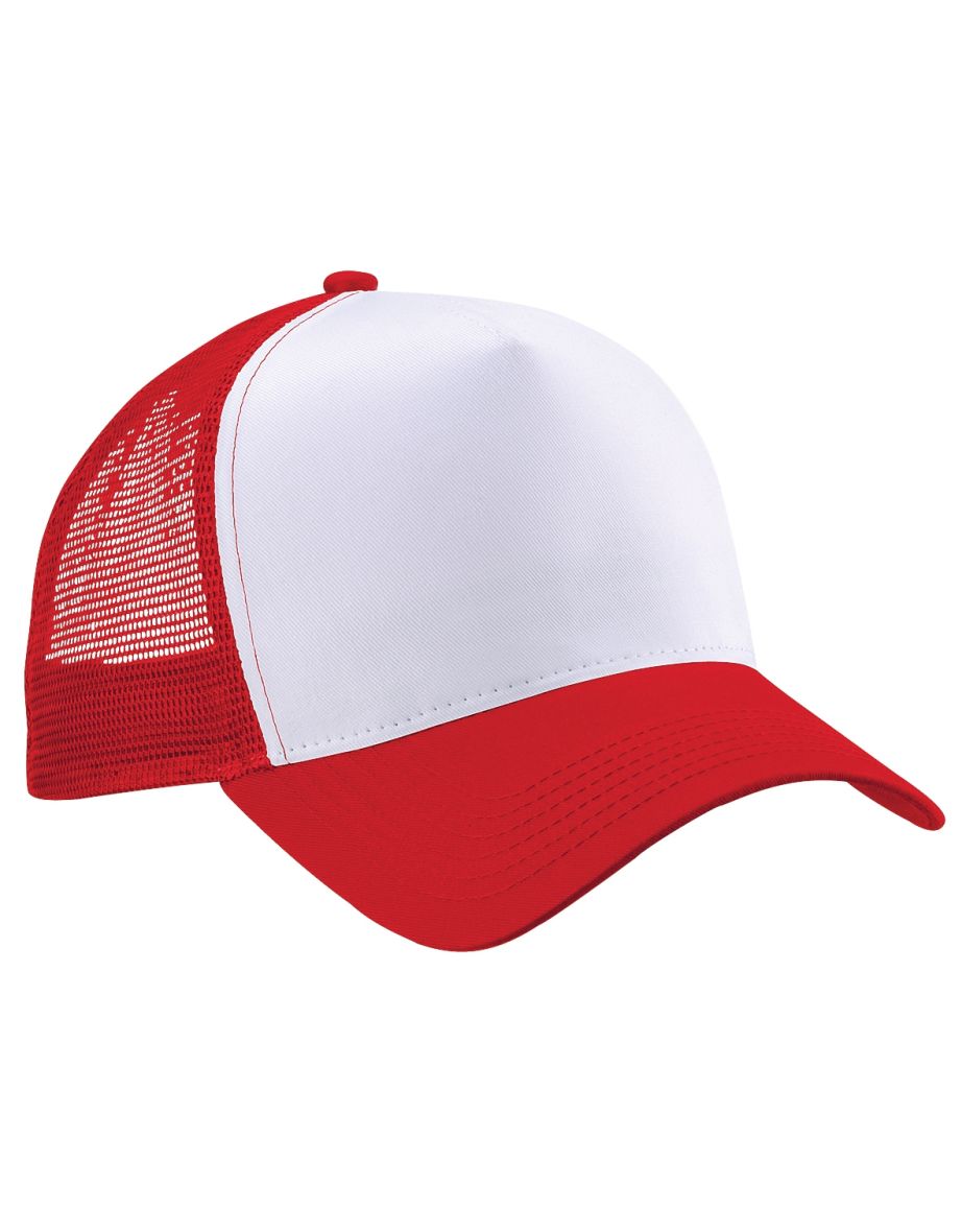 Beechfield Mens Half Mesh Trucker Cap / Headwear - Classic Red/White
