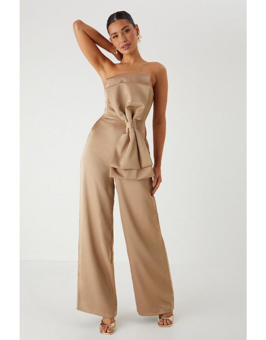 Satin Bow Wide Leg Bandeau Jumpsuit