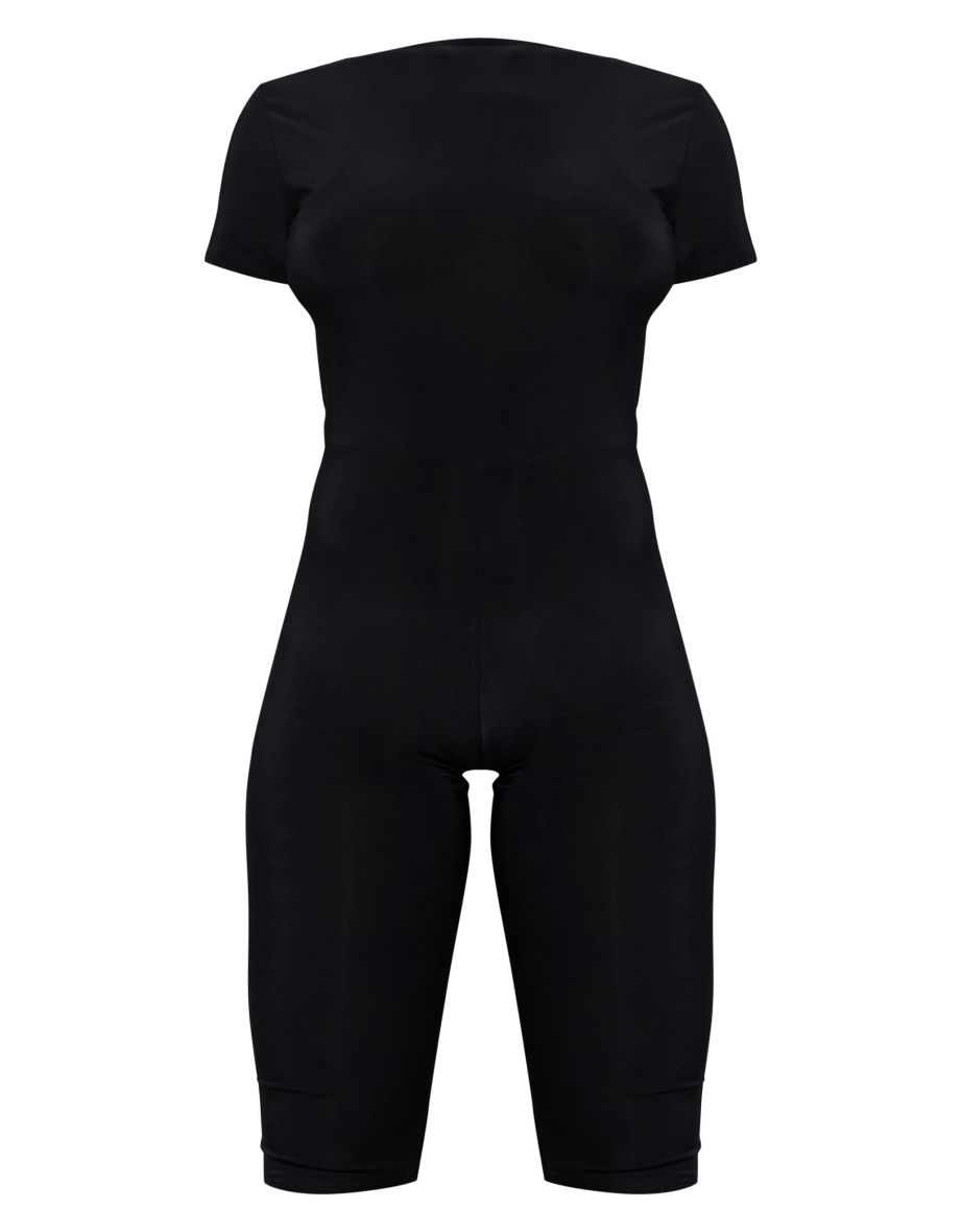 Black Slinky Boat Neck Scoop Back Capri Jumpsuit - 4