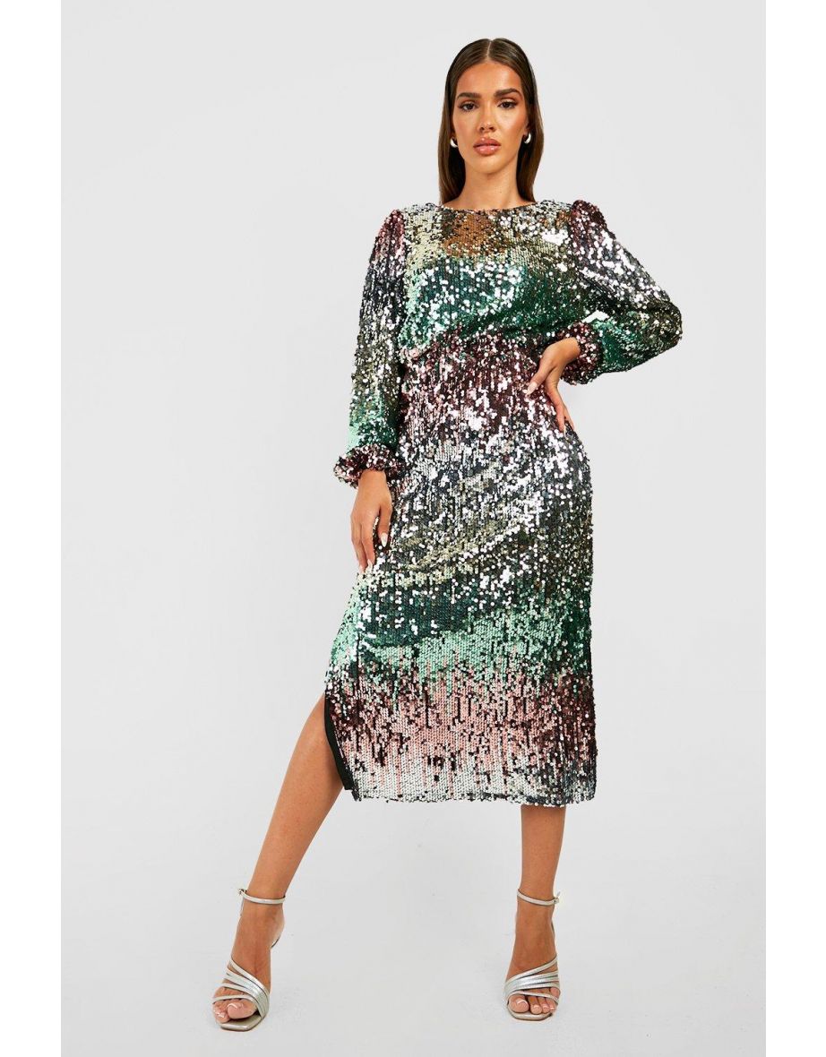 Sequin Ombre Midaxi Party Dress - blush