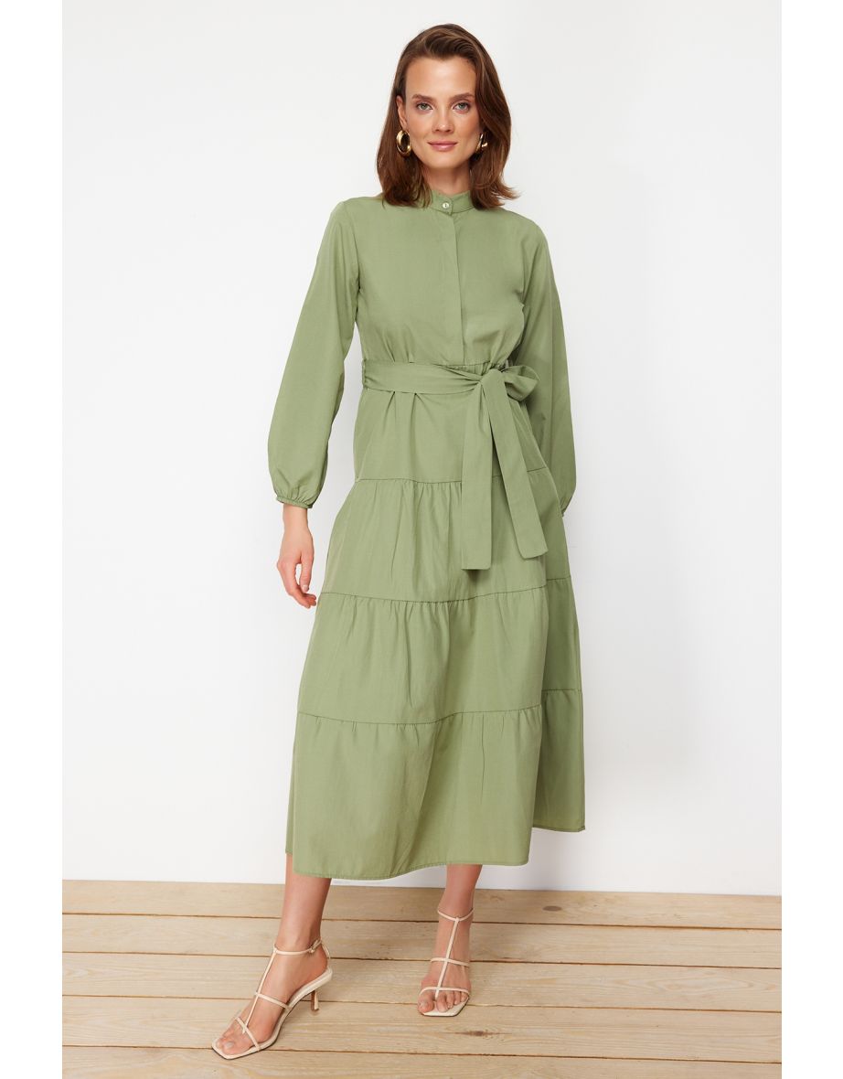 A-Line Maxi Smock Dress with Long Sleeves