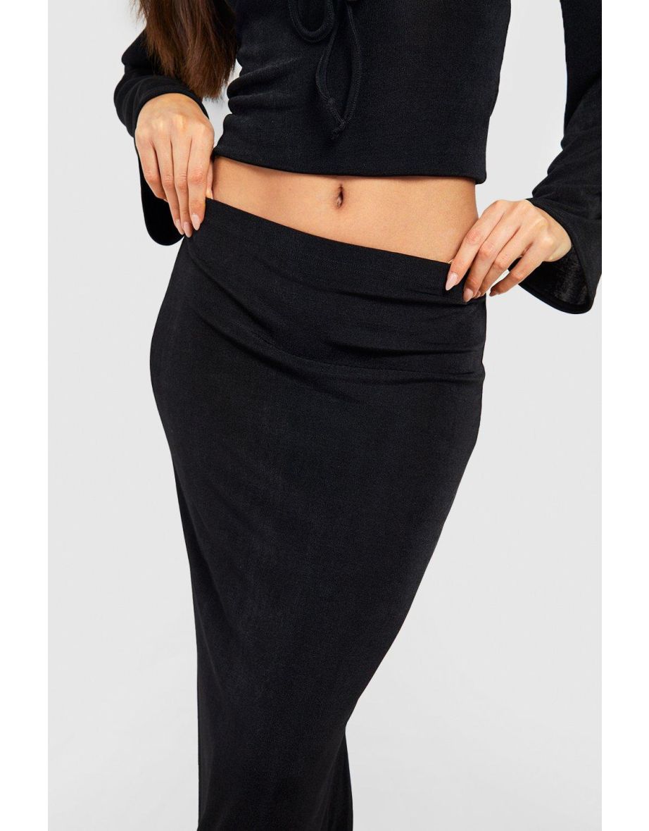 Tall Acetate Slinky Mid Rise Maxi Skirt - black - 3