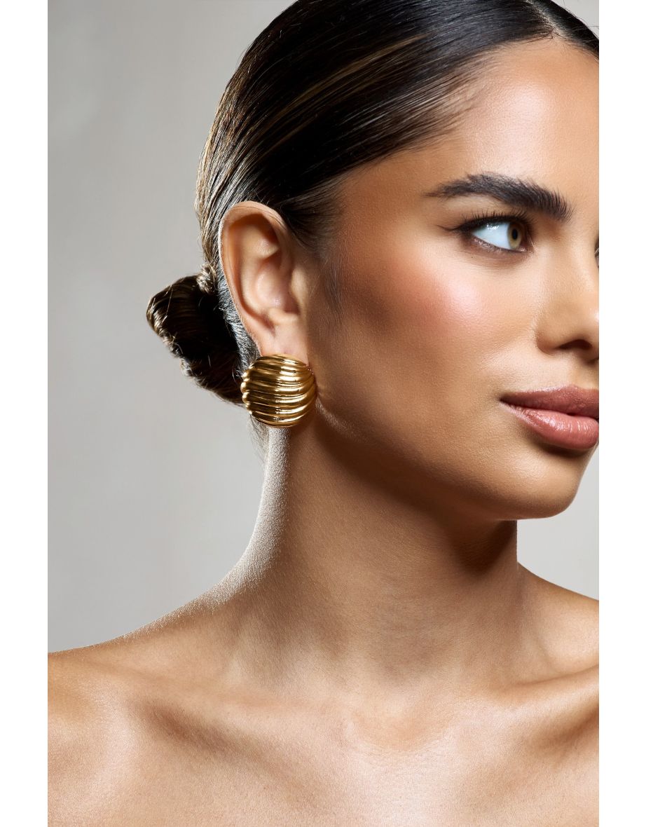 Cosette | Gold Ribbed Circle Statement Earrings - 3