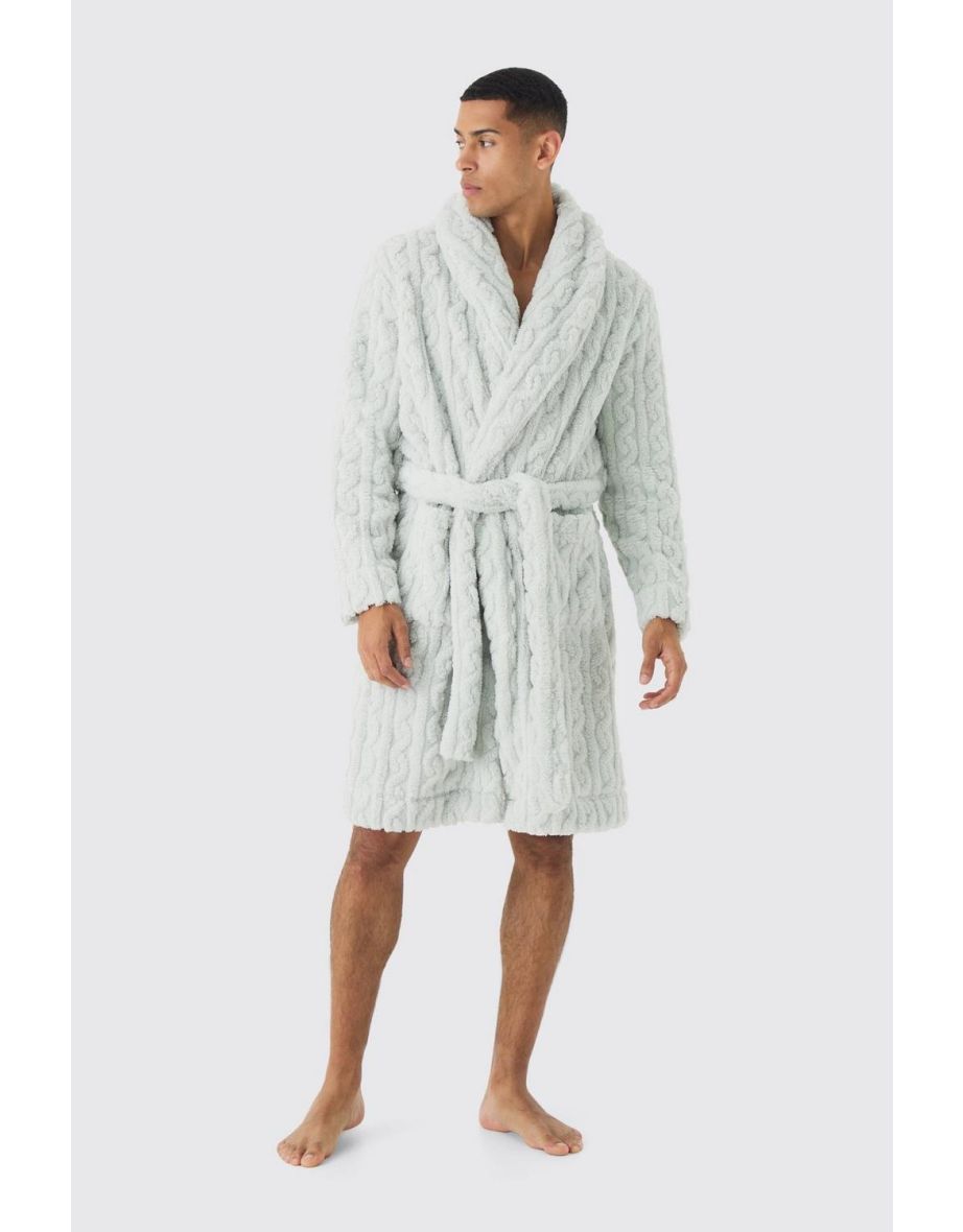 Heavyweight Cable Knit Fleece Robe - grey