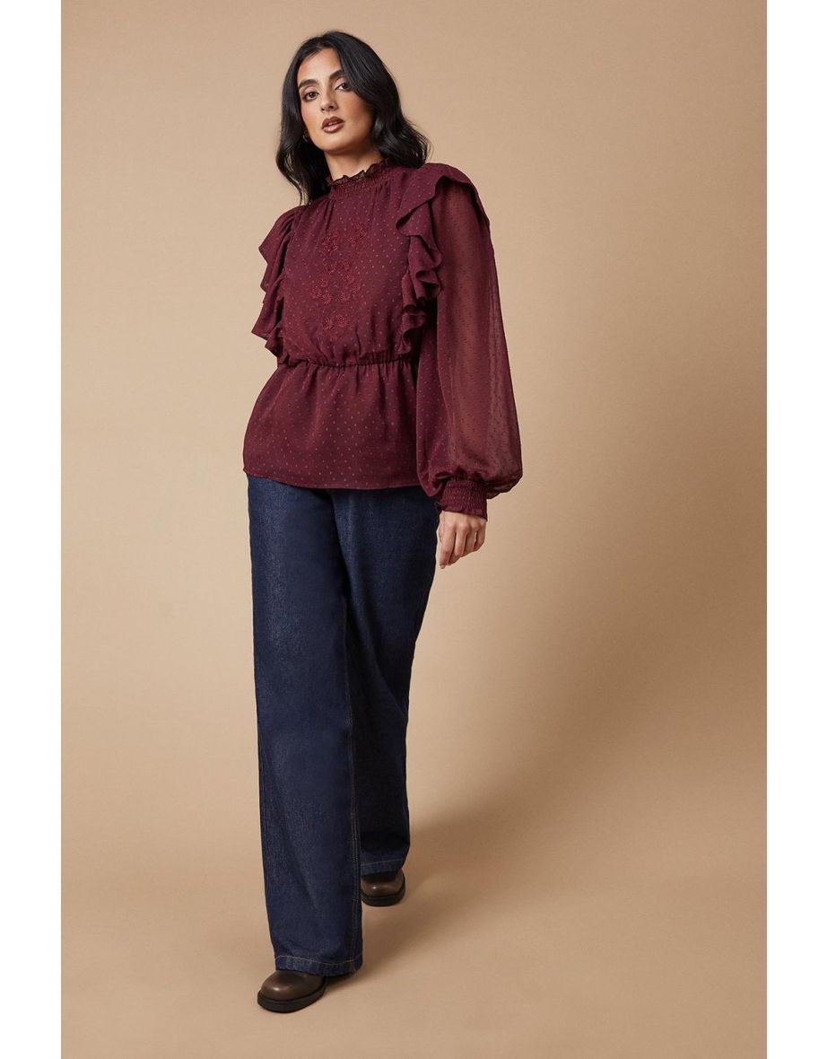 Embroidered Dobby Chiffon Blouse