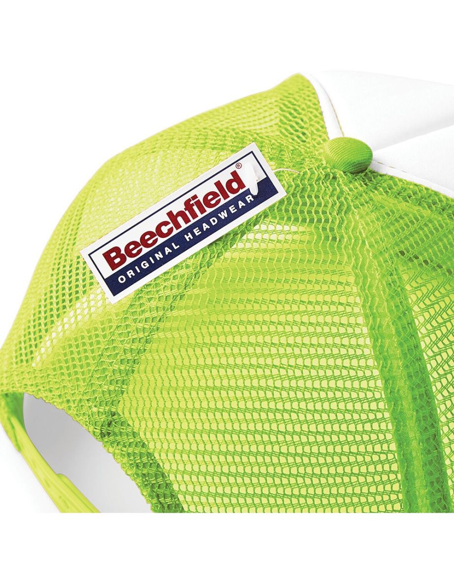 Beechfield Vintage Plain Snap-Back Trucker Cap - Lime Green/White - 3