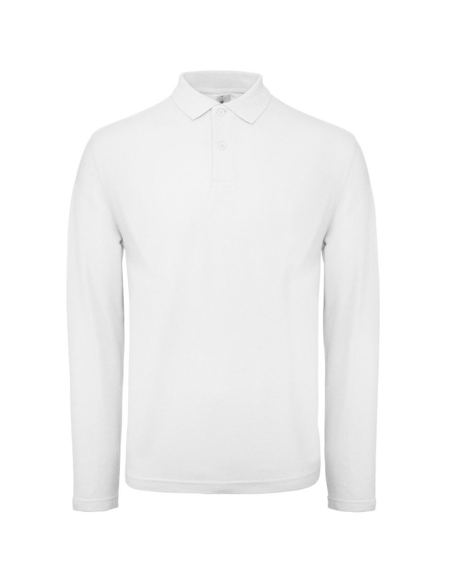 B&C Collection Mens Long Sleeve Polo Shirt - White