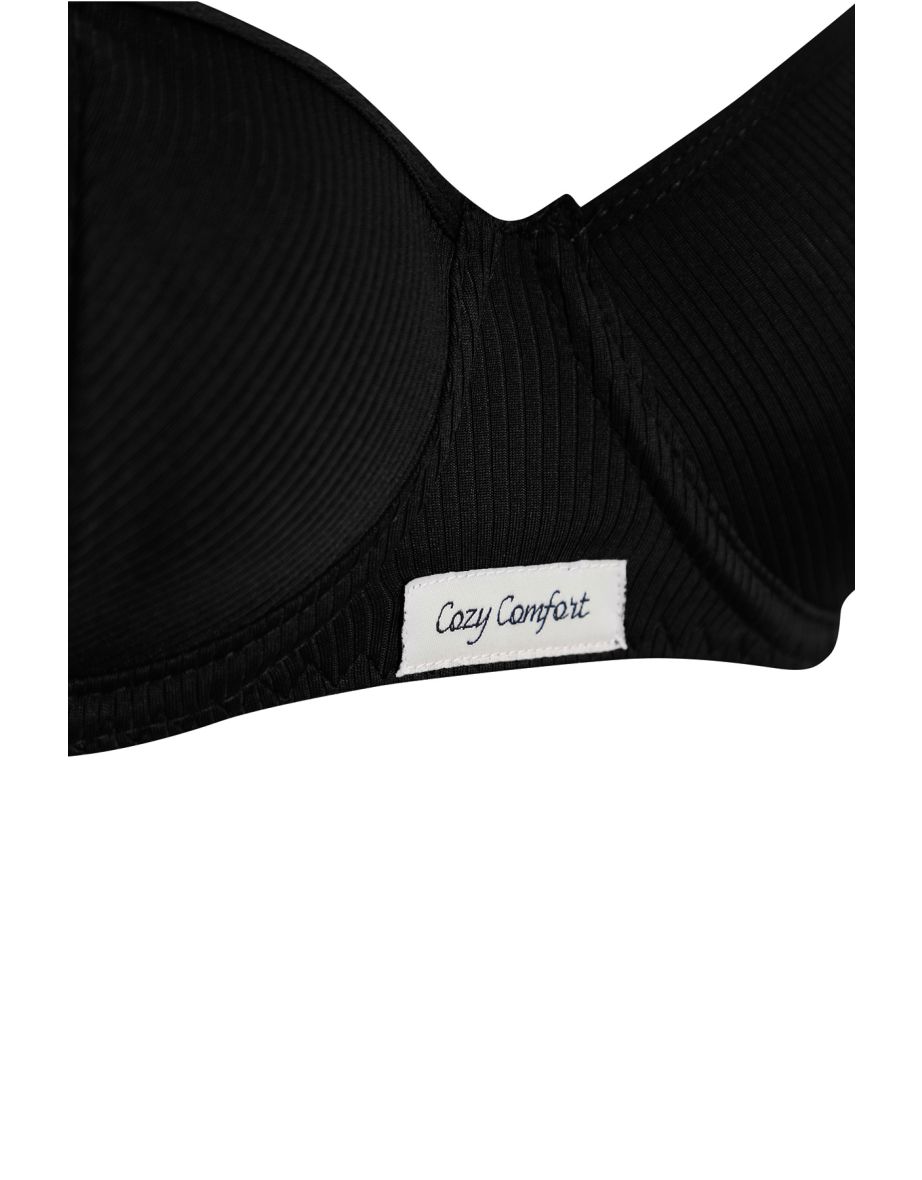 Black Ribbed Label Detailed Capless Knitted Underwear Set - 6