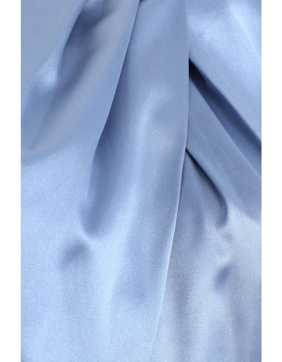 Blue Satin Twist Neck Crop Top - 5