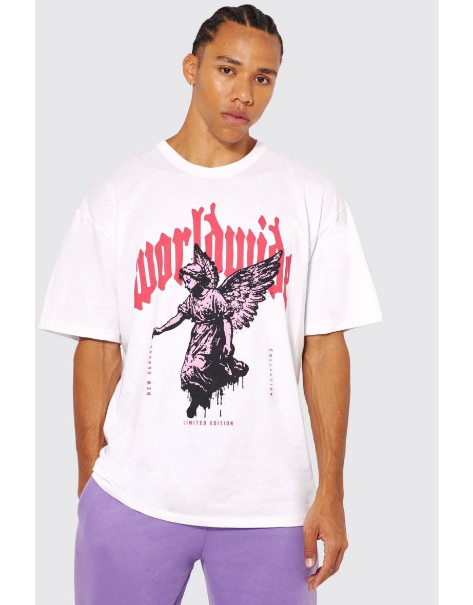 Tall Oversized Overdyed Fallen Angel T-shirt - white
