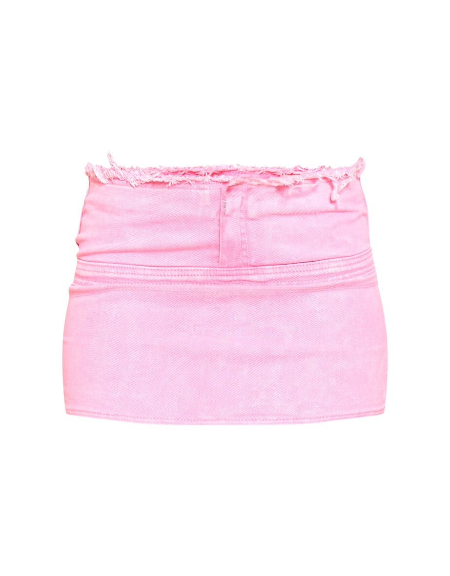 Pink Frayed Hem Seam Detail Denim Mini Skirt - 5