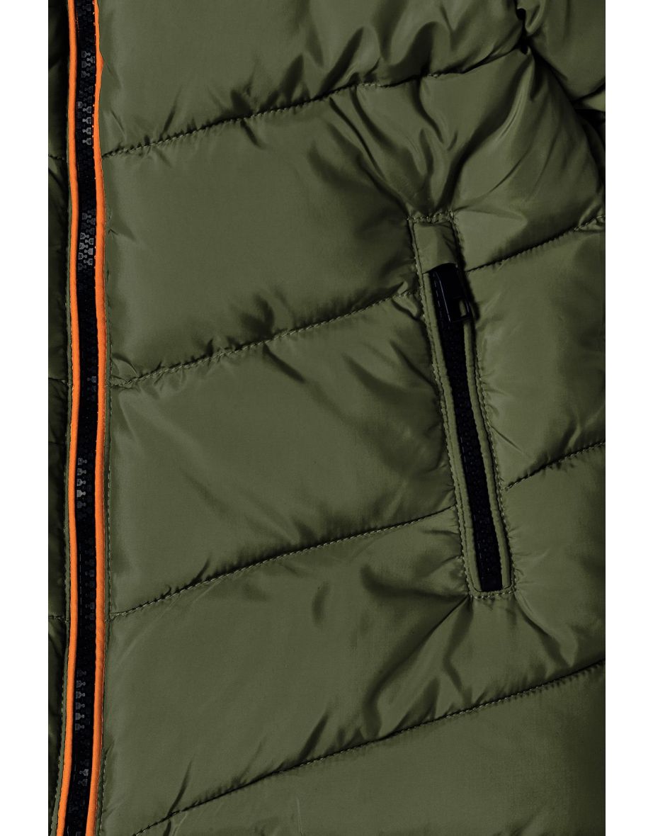 Boys Padded Jacket With Hood And Contrast Lining - 4