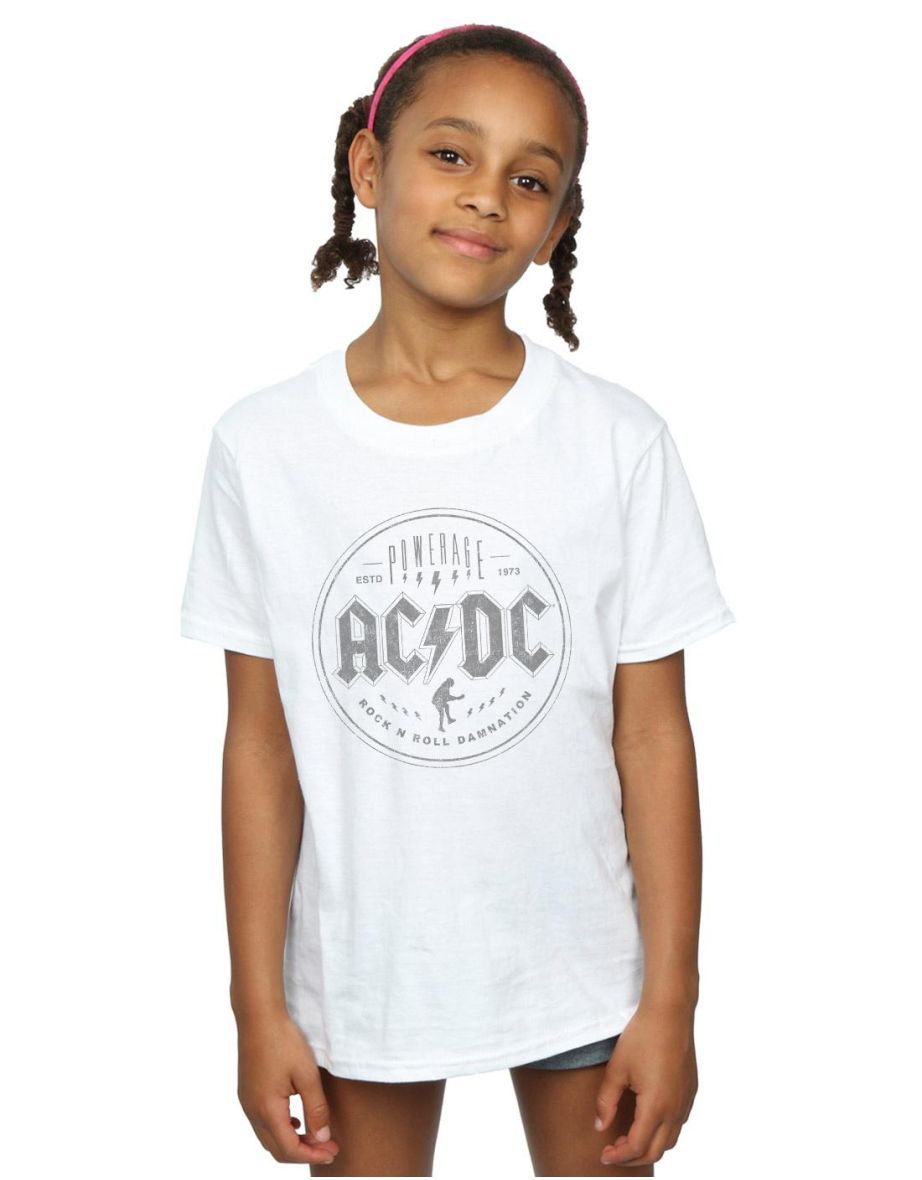 AC/DC Girls Rock N Roll Damnation Black Cotton T-Shirt - White