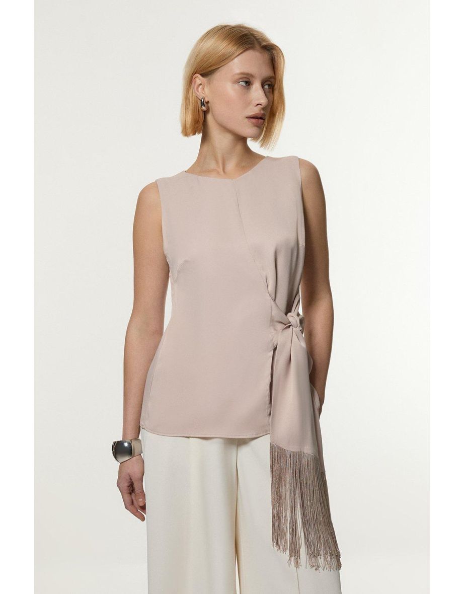 Viscose Satin Fringe Detail Woven Blouse