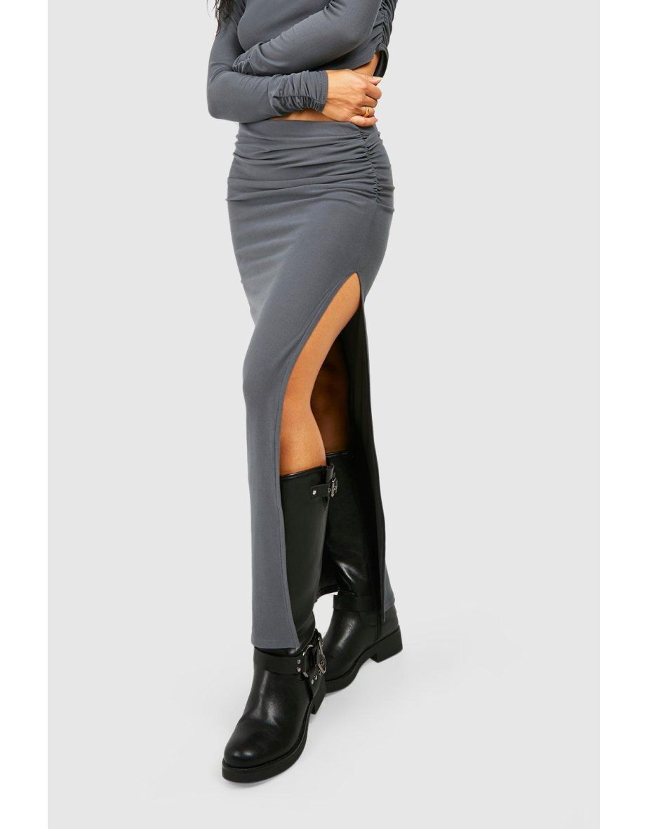 Super Soft Ruched Waist Side Split Midaxi Skirt - 3