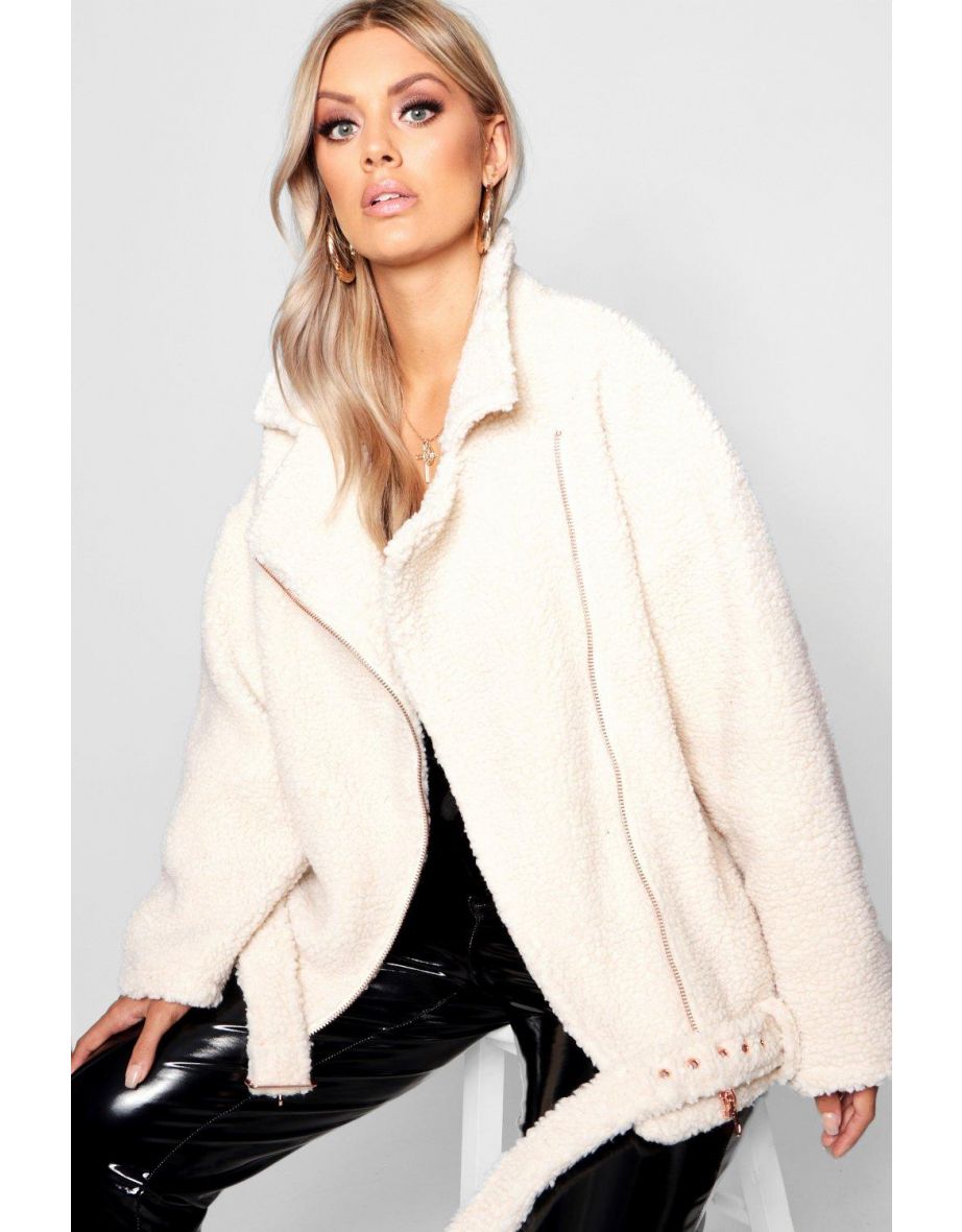 Plus Teddy Faux Fur Biker Jacket - brown - 3