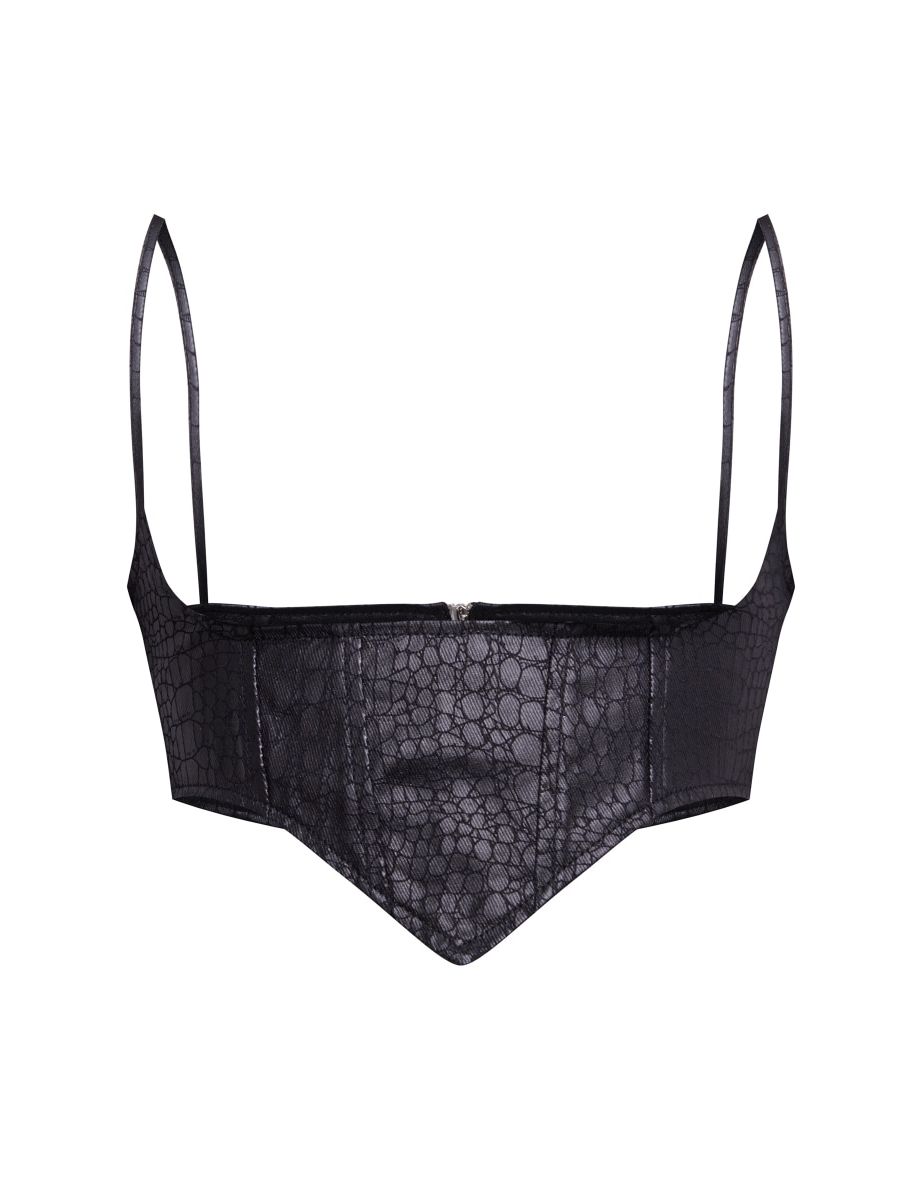 Black Croc Coated Corset Bralet - 4