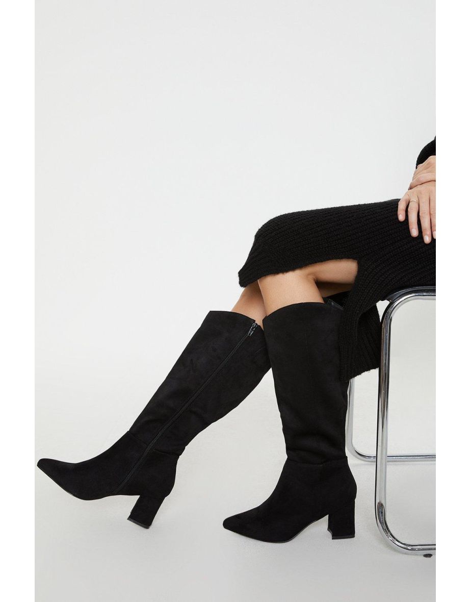 Shop Wide Fit Halo Pointed Toe High Block Heel Western Boots Online in Oman VogaCloset