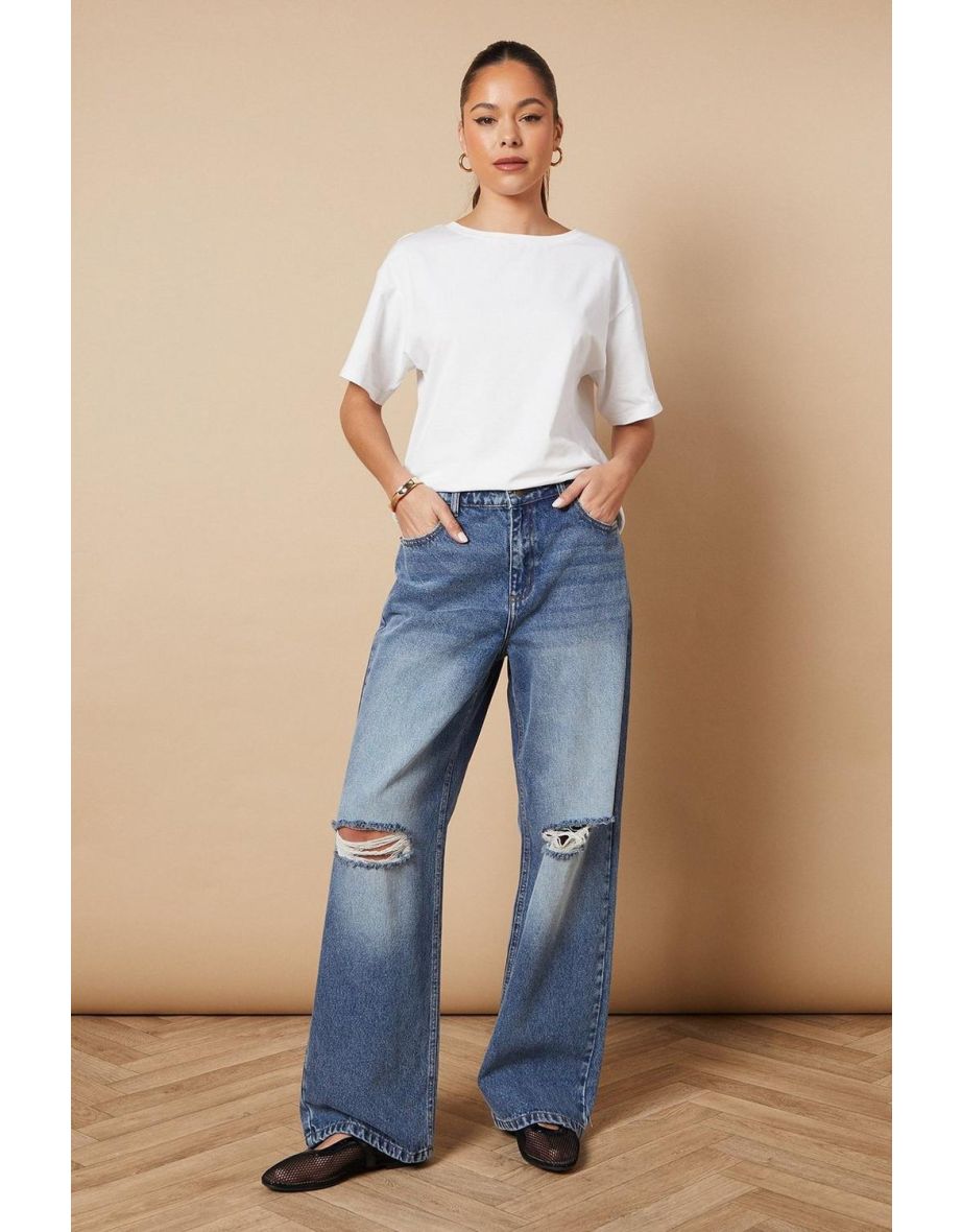 Denim Straight Leg Jean With Rips - 3