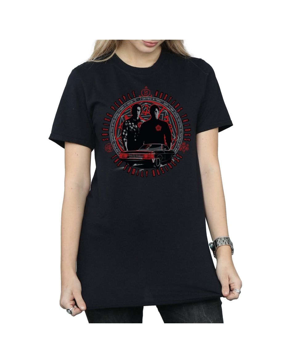 Supernatural Womens/Ladies Family Business Cotton Boyfriend T-Shirt - Black - 3