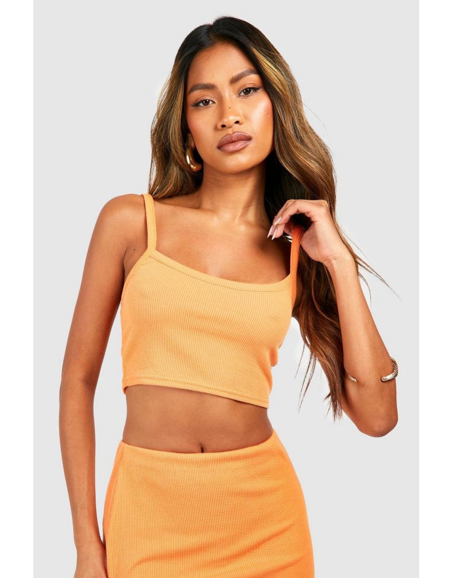 Ribbed Cropped Strappy Top - papaya - 3